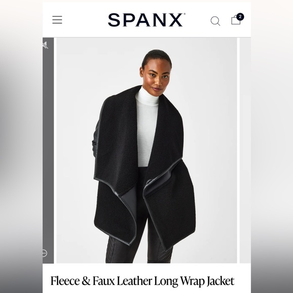 NWT SPANX FLEECE AND FAUX LEATHER LONG WRAP JACKET 🔥SOLD OUT🔥 - Picture 1 of 10